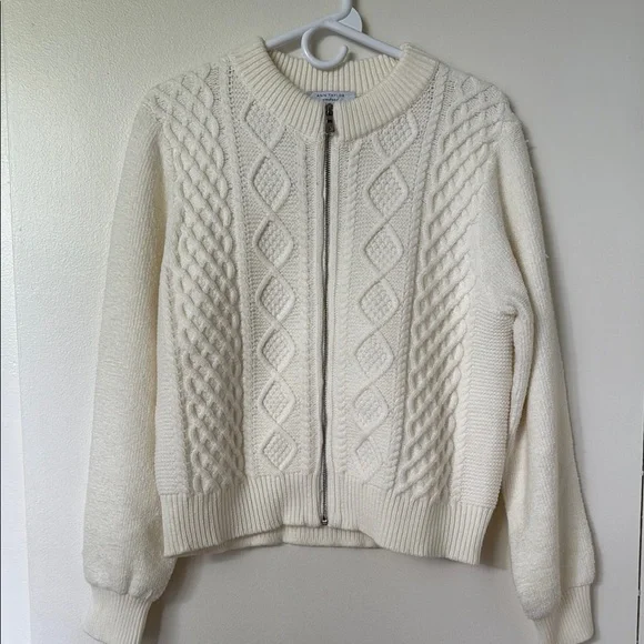 Ann Taylor Cream Cardigan with Cable Knit and Ribbed Cuffs - Picture 1 of 4